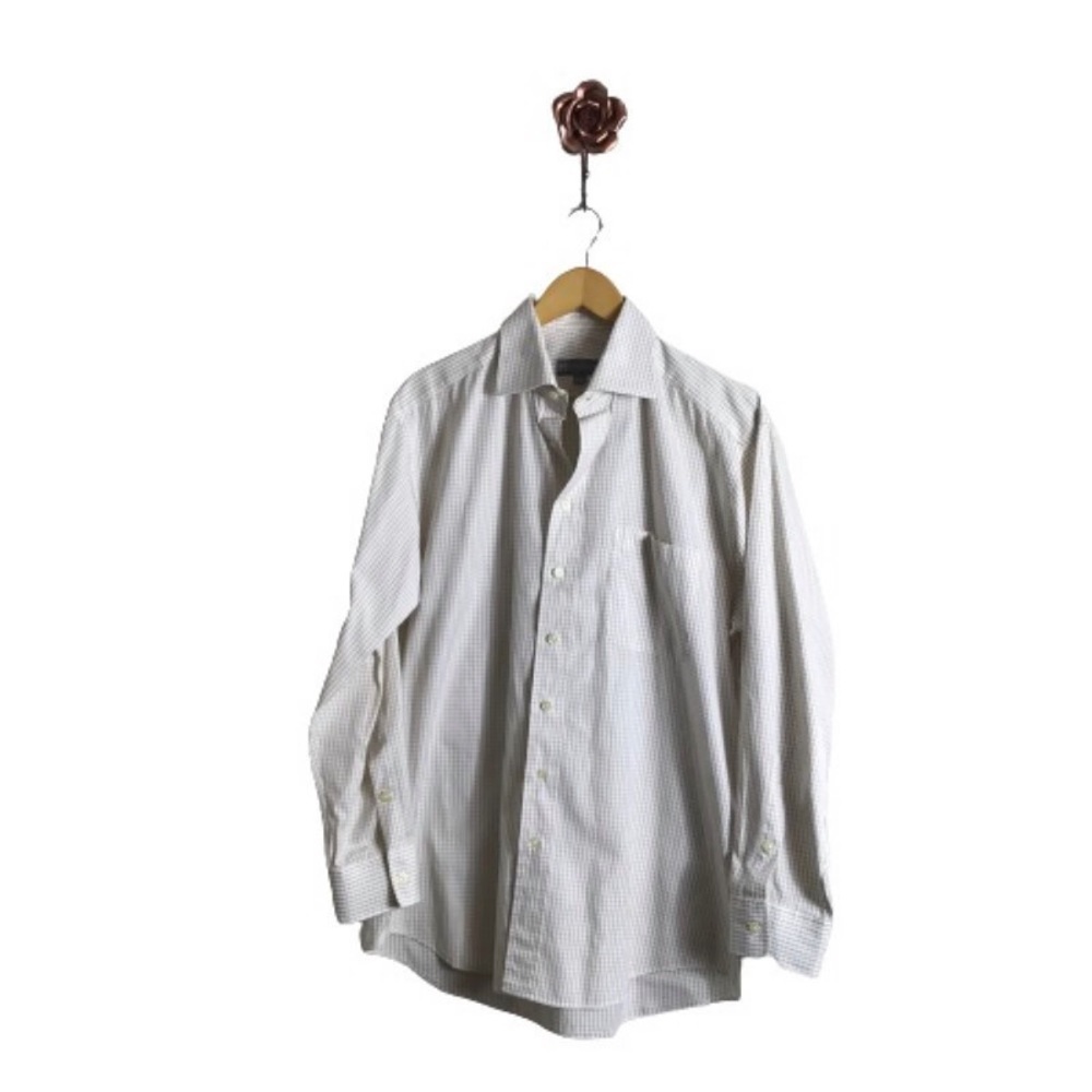 Hickey Freeman Cotton Plaid Button Up Shirt 16 - 34 Business Casual Lightweight